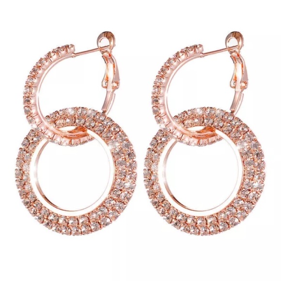 NEW Circle Sparkly Rhinestone Dangle Earrings, Silver or Rose Gold - STUNNING! - Picture 7 of 10